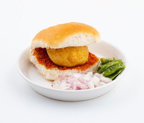 Indian Famous Street Food Vada Pav Also Know as Vada Paav, Wada Pav or Wada Pao is a Vegetarian Fast Food Dish From Maharashtra