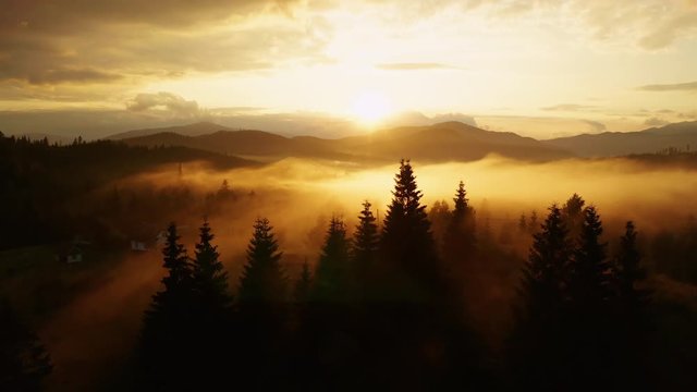 Misty dawn in the mountains. Beautiful landscape