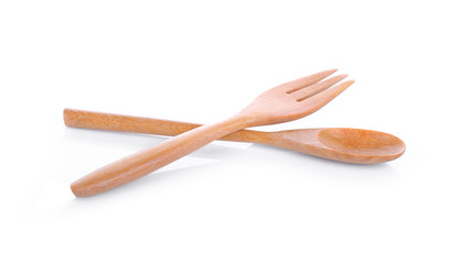wood spoon on white background.