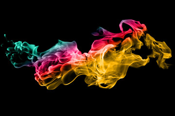 Movement of colorful smoke on black background.