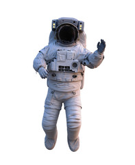 astronaut waving during space walk, isolated on white background © dottedyeti