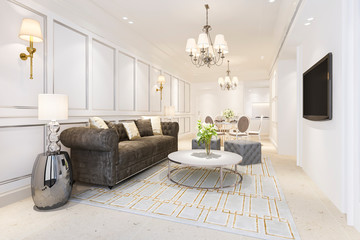 3d rendering modern dining room and living room with luxury decor