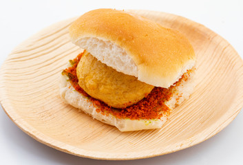 Indian Famous Street Food Vada Pav Also Know as Vada Paav, Wada Pav or Wada Pao is a Vegetarian Fast Food Dish From Maharashtra
