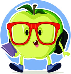 Cute Apple Going Back to School Vector Mascot