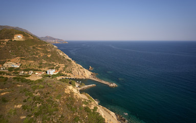 Fototapeta premium Aerial view on cretan village Almirida and Mediterannean sea. Crete, Greece.