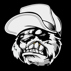 angry panda head wearing a hat.vector hand drawing,Shirt designs, biker, disk jockey, gentleman, barber and many others.isolated and easy to edit. Vector Illustration © 9scorpions.studio9