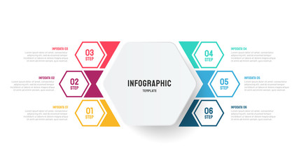 Business process chart design template. Creative infographic with 6 options, steps or process. Vector element for presentations. 
