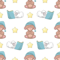 Seamless pattern with cartoon characters.