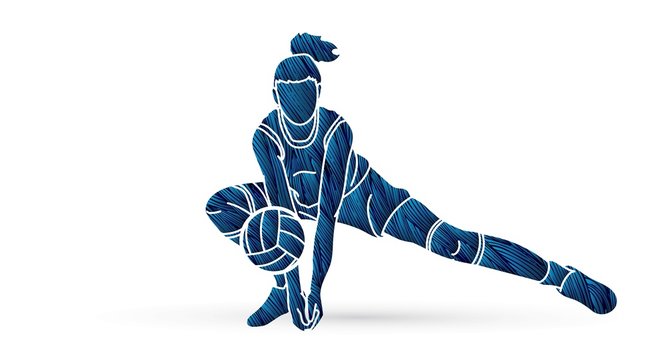 Woman volleyball player action cartoon graphic vector