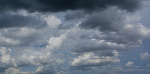 Dark clouds in the sky are signs of rain.