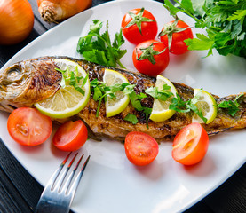 Fried fish served on the plate