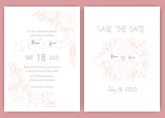 Wedding invite, invitation, save the date card design with elegant lavender  garden  anemone.