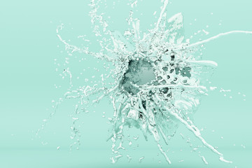 Abstract green water ball splash isolated on green background. 3d rendering
