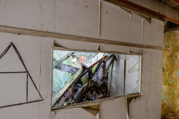 The interior of the abandoned Ma Wan Rural Committee Office, Hong Kong