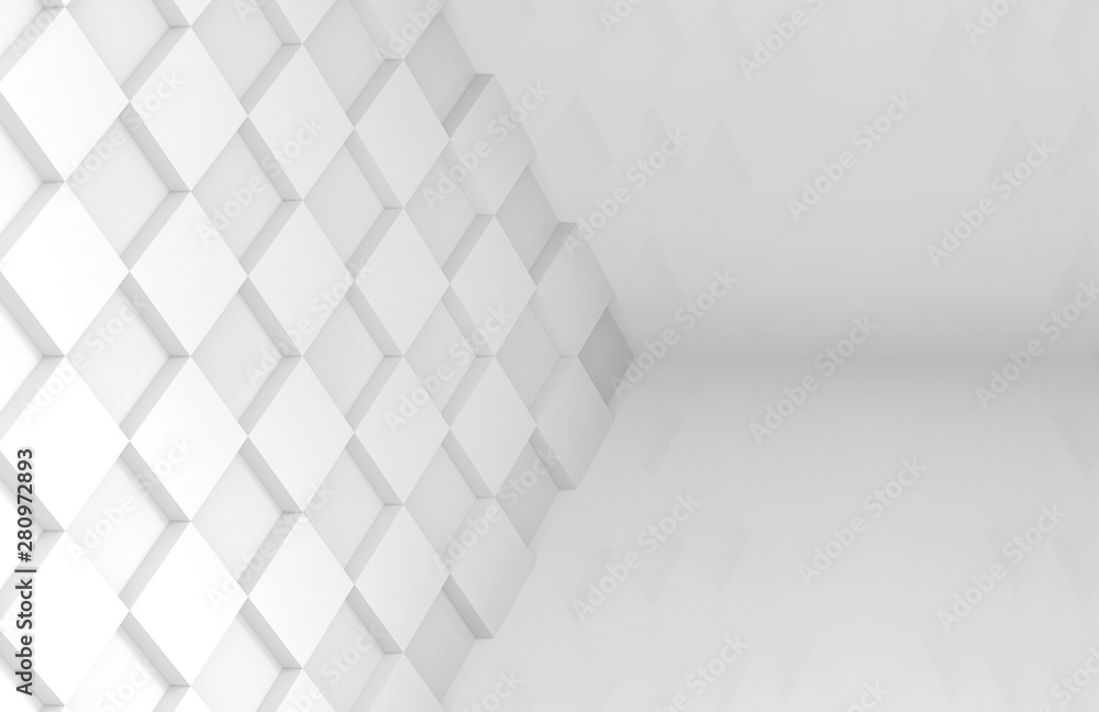 Poster 3d rendering. modern minimal style white square grid tile art wall background.