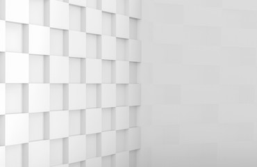 3d rendering. Modern minimal style white square grid tile corner room wall background.