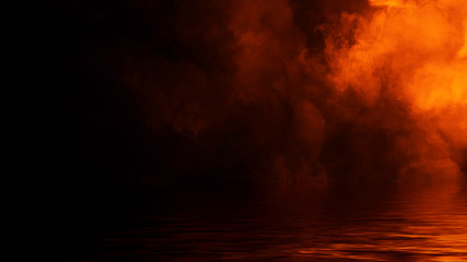 Obraz premium Blaze fire flame texture overlays on isolated background with water reflection. Design element.