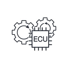 Electronic control unit mechanism. Vector linear icon, white background.