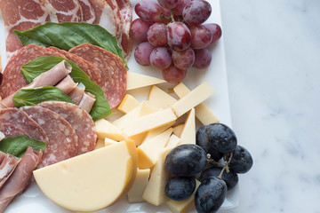 UP Close charcuterie plate with meats, cheeses and grapes