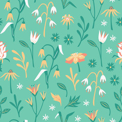 Wildflowers Pattern. Cute Seamless Pattern with Flower.