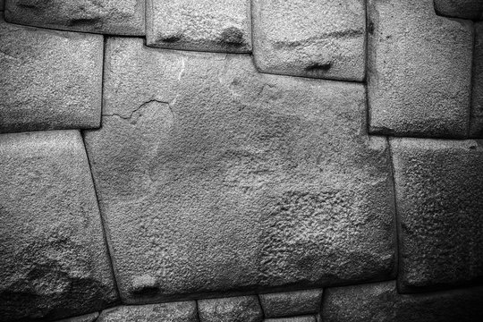 Mythical twelve angled stone of Cusco placed exactly in black and white