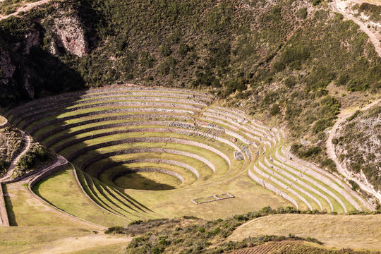 Moray, Maras, Peru, terraces archaeological in de sacred valley of the Incas