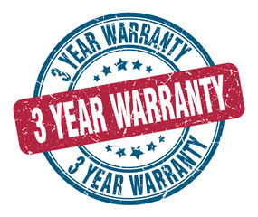 3 year warranty stamp. 3 year warranty round grunge sign. 3 year warranty