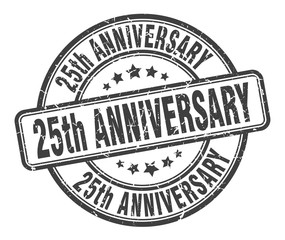 25th anniversary stamp. 25th anniversary round grunge sign. 25th anniversary