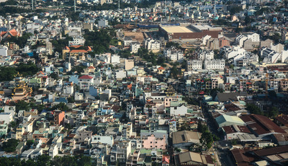 Fototapeta na wymiar Aerial view of cityscape in sunny day
