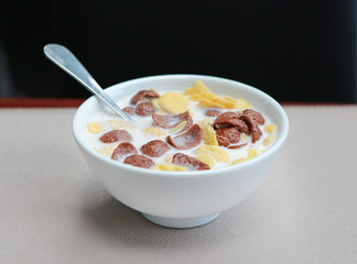 Healthy cereal breakfast on table. cereal with milk.