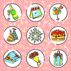 Vector bright holiday icons in flat style
