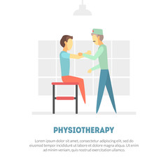 Male Patient Receiving Physical Therapy, Physiotherapy, Rehabilitation Banner Template, Orthopedic Exercises for People after Injuries Vector Illustration