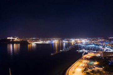 Fototapeta na wymiar Aerial view of city port at night.