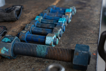 close up big bolt and nut with large and heavy