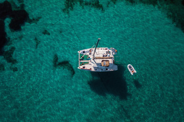 Amazing view to Yacht sailing in open sea at windy day.
