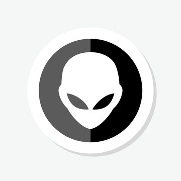Alien sticker isolated on white background. Extraterrestrial alien face or head symbol