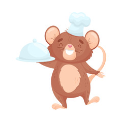 Mouse cartoon cook. Vector illustration on white background.