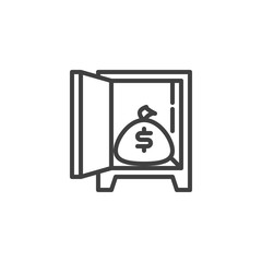 Money savings line icon. linear style sign for mobile concept and web design. Safe box with dollar money bag outline vector icon. Symbol, logo illustration. Vector graphics