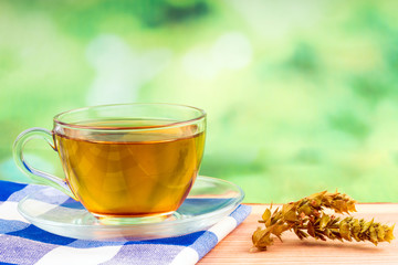 herbal tea bag and green background