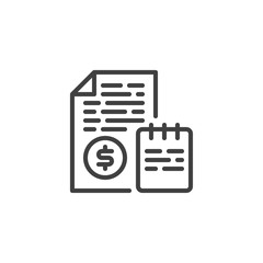 Bill receipt line icon. Financial documents linear style sign for mobile concept and web design. Bill invoice outline vector icon. Symbol, logo illustration. Vector graphics