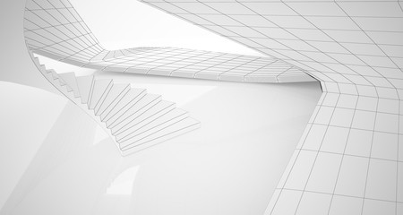 Naklejka premium Drawing abstract architectural white interior of a minimalist house with large windows. 3D illustration and rendering.