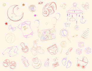 Obraz premium Newborn infant themed doodle set.
