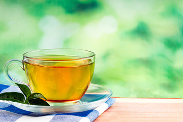 herbal tea bag and green background