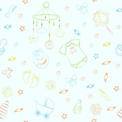 Seamless pattern with baby care items