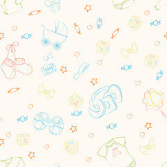 Seamless pattern with baby care items