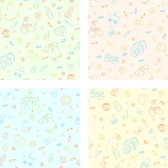 Set of seamless pattern with baby care items