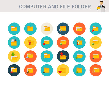 computer and file folder concept flat icons.