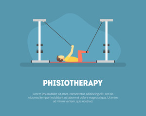 Physiotherapy, Rehabilitation Banner Template, Physical Medicine, Orthopedic Exercises for People after Injuries Vector Illustration