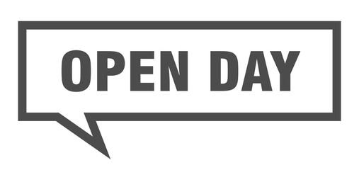 open day sign. open day square speech bubble. open day