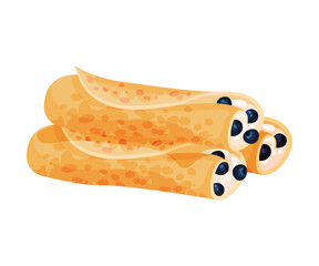 Pancakes in the form of a roll with filling. Vector illustration on white background.